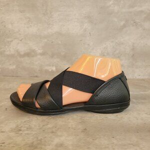 Camper Right Nina Slip On Elastic Strap Black Leather Open Toe Sandals Size 37